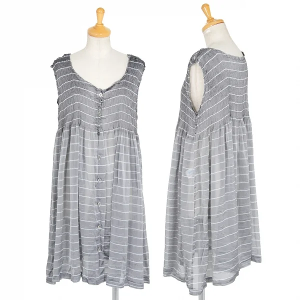 イッセイミヤケ ミーISSEY MIYAKE me シースルー切替ボーダーチュニック グレーF K-93823_001