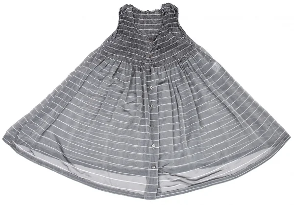 イッセイミヤケ ミーISSEY MIYAKE me シースルー切替ボーダーチュニック グレーF K-93823_002