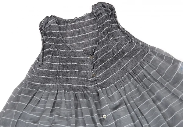 イッセイミヤケ ミーISSEY MIYAKE me シースルー切替ボーダーチュニック グレーF K-93823_003