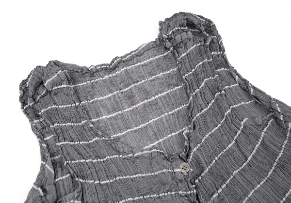 イッセイミヤケ ミーISSEY MIYAKE me シースルー切替ボーダーチュニック グレーF K-93823_004