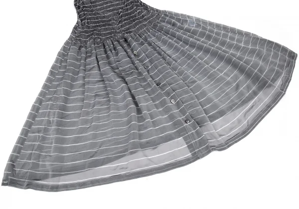 イッセイミヤケ ミーISSEY MIYAKE me シースルー切替ボーダーチュニック グレーF K-93823_006