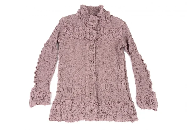 イッセイミヤケ ミーISSEY MIYAKE me カリフラワー切替スタンドカラージャケット ダークピンクF K-93824_002