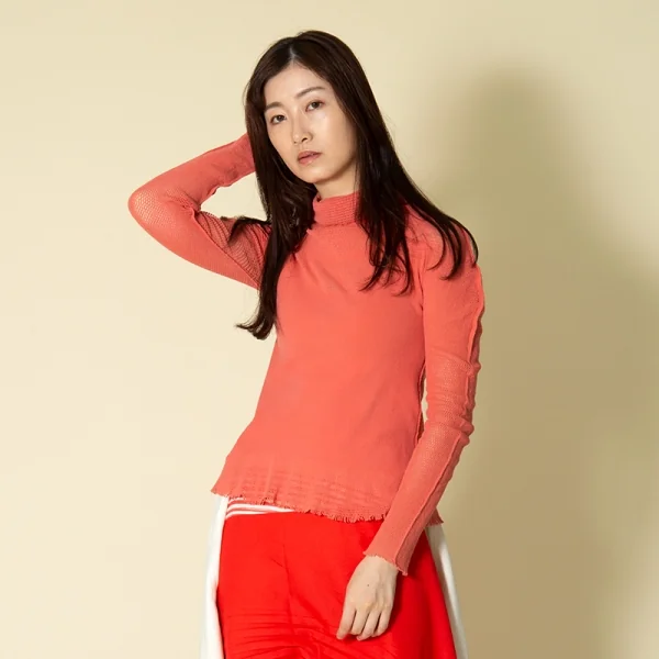 イッセイミヤケ フェットISSEY MIYAKE FETE A-POC INSIDE カッティングメッシュカットソー ピンク2 K-93830_013