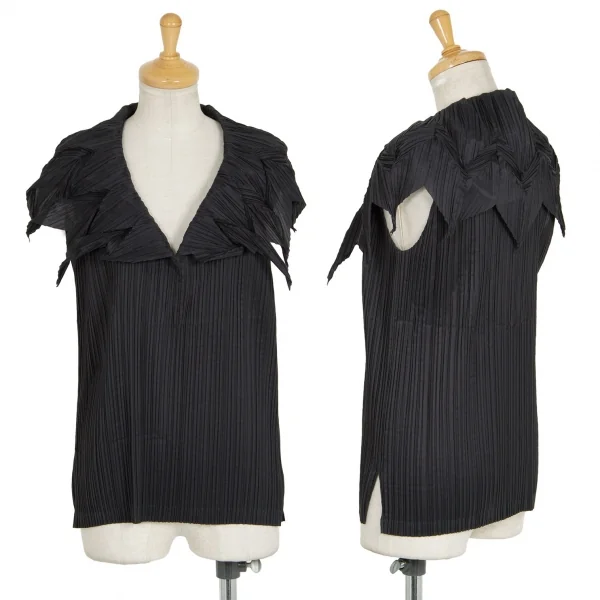 イッセイミヤケ フェットISSEY MIYAKE FETE ジグザグ襟プリーツノースリーブトップス