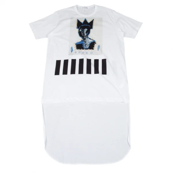 コムデギャルソン シャツ×バスキアCOMME des GARCONS SHIRT Jean-Michel Basquiat グラフィックプリントバックロングTシャツ 白X K-93842_001
