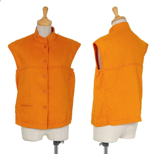 ISSEY MIYAKE Decorative Stitch Design Vest Orange 2 K-93884_001