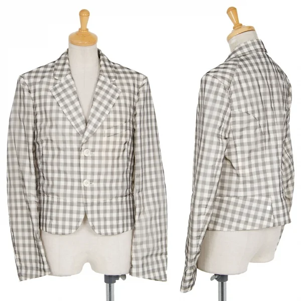トリココムデギャルソンtricot COMME des GARCONSブロックチェックシースルーオーバーレイジャケット オフ グレーM K-93942_001