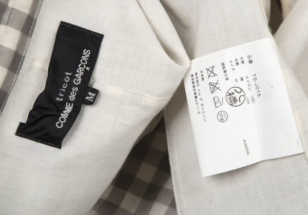 トリココムデギャルソンtricot COMME des GARCONSブロックチェックシースルーオーバーレイジャケット オフ グレーM K-93942_015