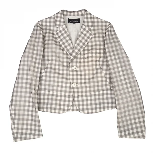 トリココムデギャルソンtricot COMME des GARCONSブロックチェックシースルーオーバーレイジャケット オフ グレーM K-93942_002