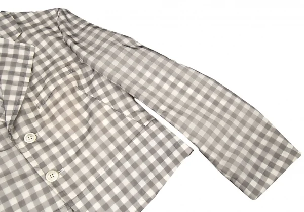 トリココムデギャルソンtricot COMME des GARCONSブロックチェックシースルーオーバーレイジャケット オフ グレーM K-93942_006