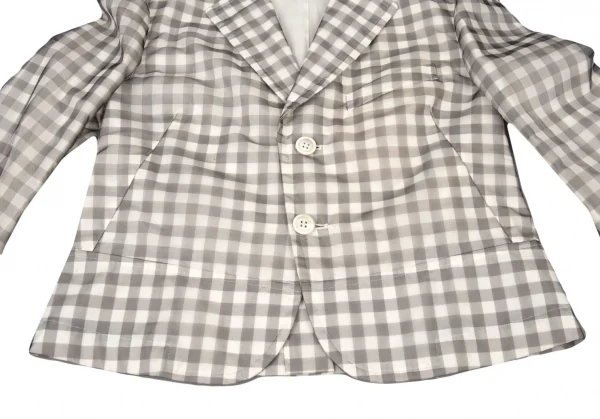 トリココムデギャルソンtricot COMME des GARCONSブロックチェックシースルーオーバーレイジャケット オフ グレーM K-93942_008