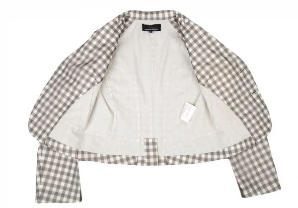 トリココムデギャルソンtricot COMME des GARCONSブロックチェックシースルーオーバーレイジャケット オフ グレーM K-93942_009