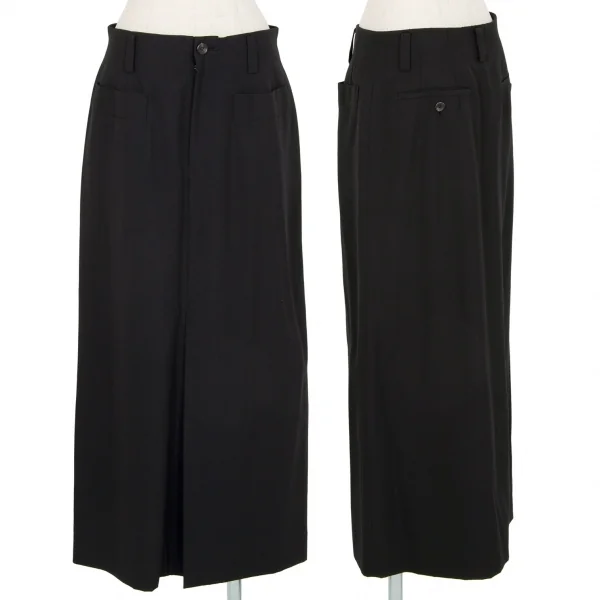 イッセイミヤケISSEY MIYAKE ウールトロフロントスリットスカート 黒L K-93975_001