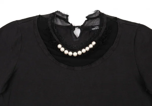 トリココムデギャルソンtricot COMME des GARCONS レース切替パール付きカットソー 黒S位 K-94057_003