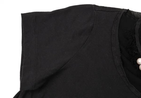 トリココムデギャルソンtricot COMME des GARCONS レース切替パール付きカットソー 黒S位 K-94057_007