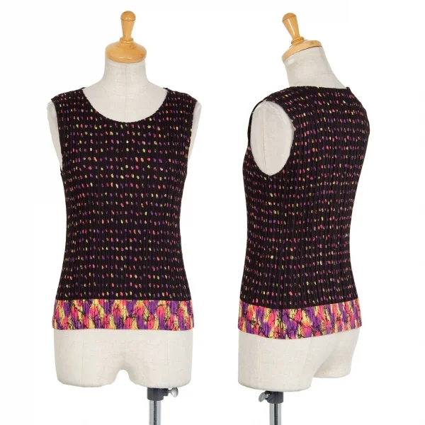 イッセイミヤケ フェットISSEY MIYAKE FETE ドットグラフィックプリントプリーツタンクトップ 黒マルチ2 K-94106_001