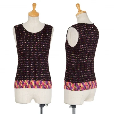 イッセイミヤケ フェットISSEY MIYAKE FETE ドットグラフィックプリントプリーツタンクトップ 黒マルチ