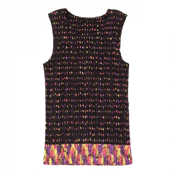 イッセイミヤケ フェットISSEY MIYAKE FETE ドットグラフィックプリントプリーツタンクトップ 黒マルチ2 K-94106_002