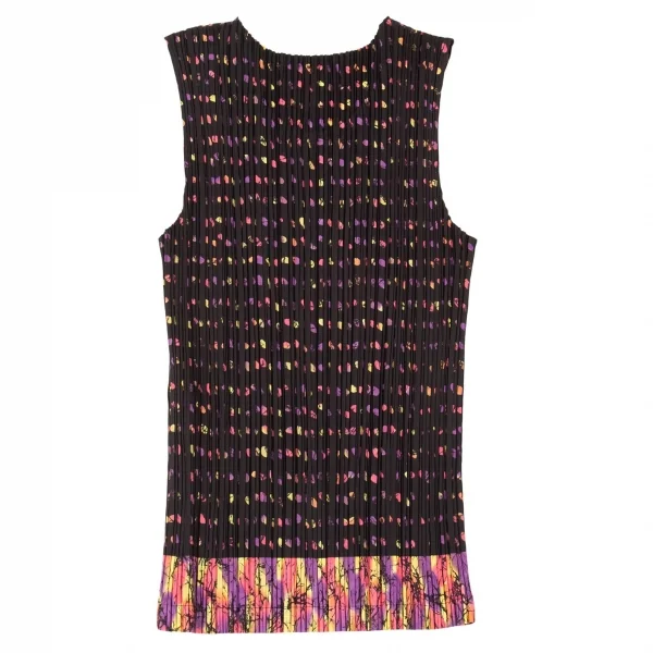 イッセイミヤケ フェットISSEY MIYAKE FETE ドットグラフィックプリントプリーツタンクトップ 黒マルチ2 K-94106_009