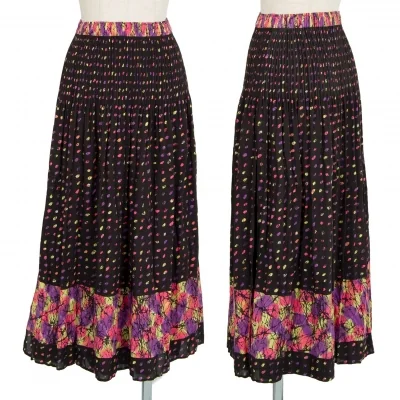 イッセイミヤケ フェットISSEY MIYAKE FETE ドットグラフィックプリント消しプリーツスカート 黒マルチ