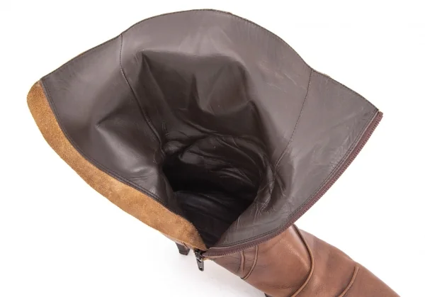 イッセイミヤケ フェットISSEY MIYAKE FETE タックレザーヒールブーツ 茶23.5 K-94122_017