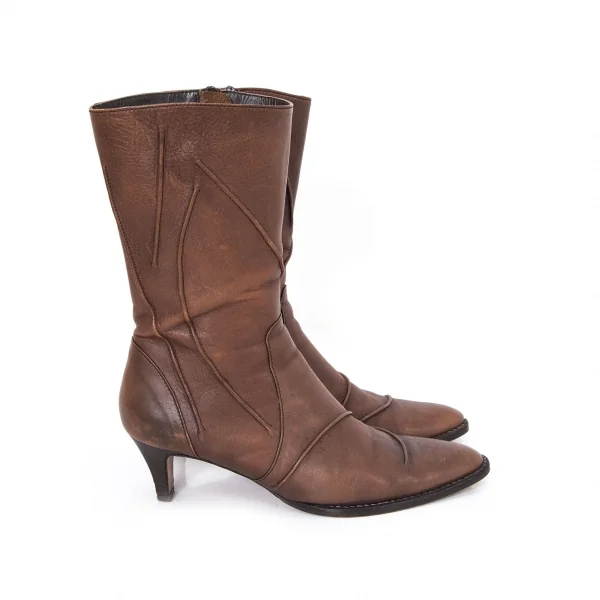 イッセイミヤケ フェットISSEY MIYAKE FETE タックレザーヒールブーツ 茶23.5 K-94122_006