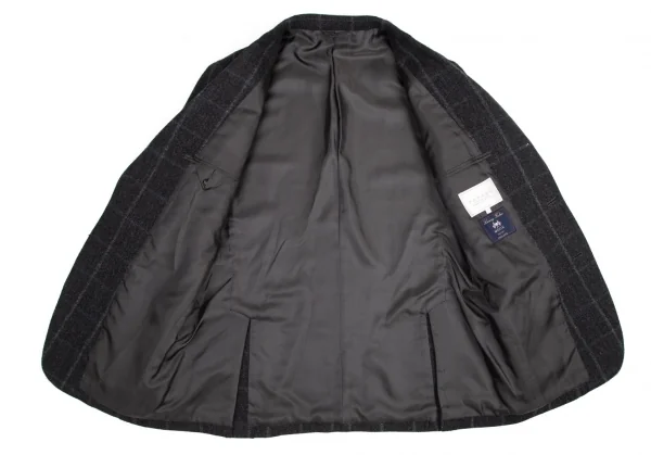パパスプラスPapas+ MOON社ファブリックチェックヘリンボーンウールジャケット グレーL K-94154_009
