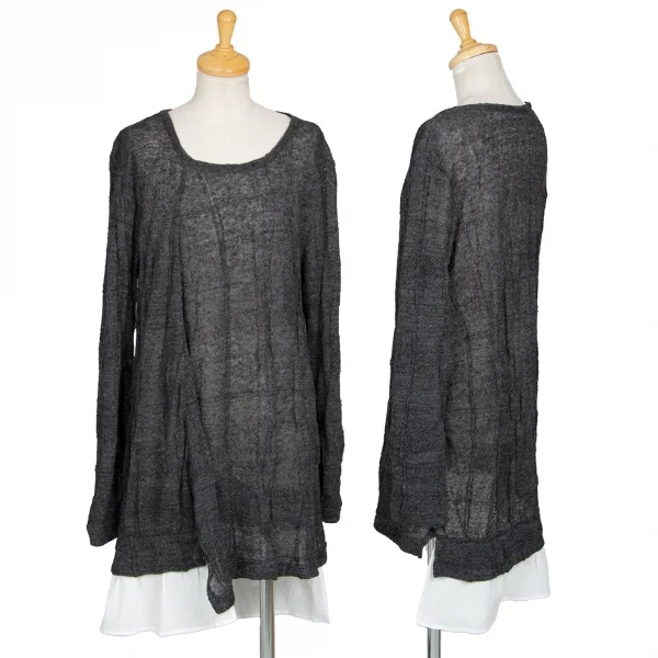 Y's Hem Switching Long Knit Sweater Grey 2 K-94159_001