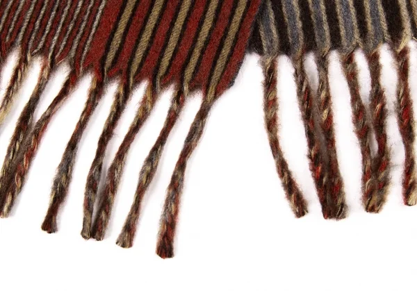 ルイ・ヴィトンLOUIS VUITTON ストライプカシミヤフリンジマフラー エンジ他 K-94207_003