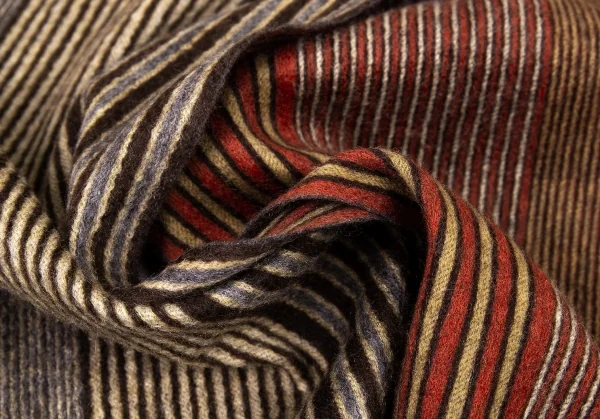 ルイ・ヴィトンLOUIS VUITTON ストライプカシミヤフリンジマフラー エンジ他 K-94207_007