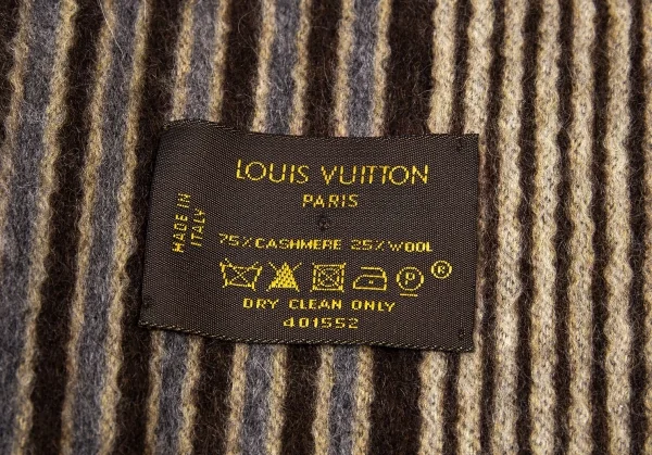 ルイ・ヴィトンLOUIS VUITTON ストライプカシミヤフリンジマフラー エンジ他 K-94207_008