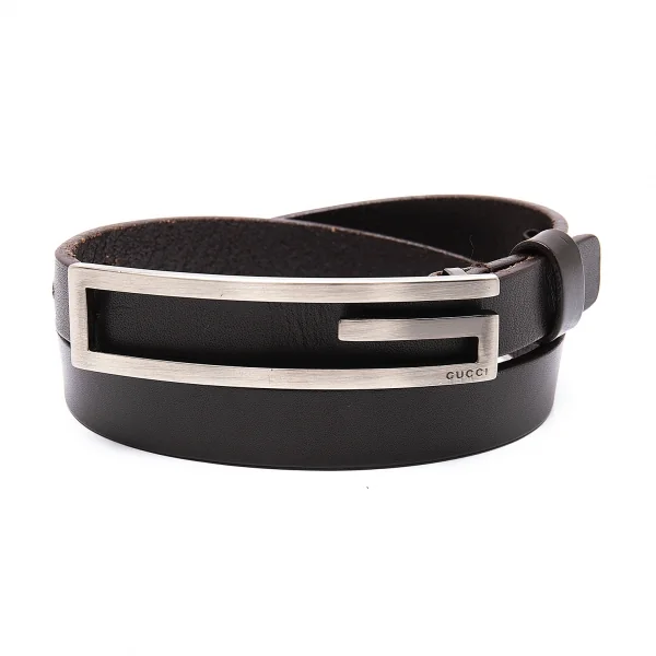 グッチGUCCI Gバックルナローレザーベルト 茶 K-94218_001