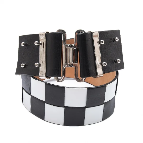ディースクエアードDSQUARED2 チェッカー編みレザーベルト 白黒 K-94219_001