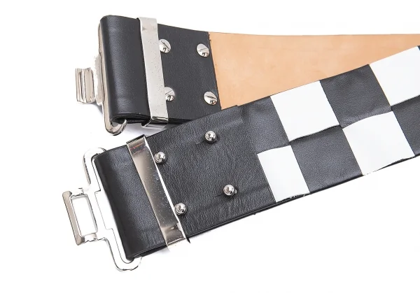 ディースクエアードDSQUARED2 チェッカー編みレザーベルト 白黒 K-94219_004