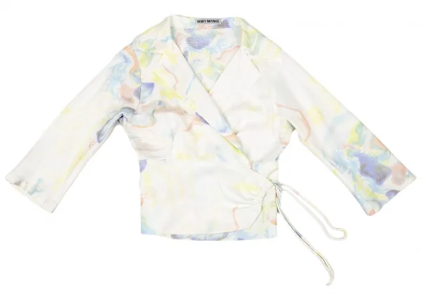 イッセイミヤケISSEY MIYAKE マーブルプリントカシュクールデザインジャケット 白マルチ2 K-94268_002