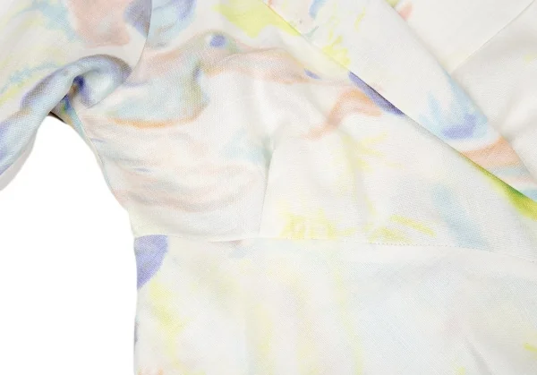 イッセイミヤケISSEY MIYAKE マーブルプリントカシュクールデザインジャケット 白マルチ2 K-94268_008