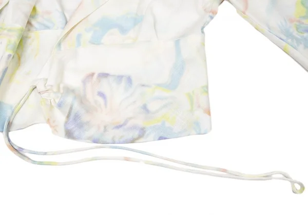 イッセイミヤケISSEY MIYAKE マーブルプリントカシュクールデザインジャケット 白マルチ2 K-94268_010