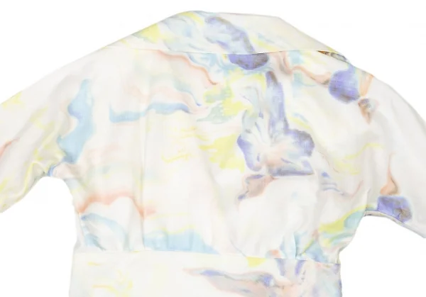 イッセイミヤケISSEY MIYAKE マーブルプリントカシュクールデザインジャケット 白マルチ2 K-94268_013