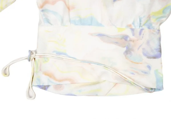 イッセイミヤケISSEY MIYAKE マーブルプリントカシュクールデザインジャケット 白マルチ2 K-94268_014