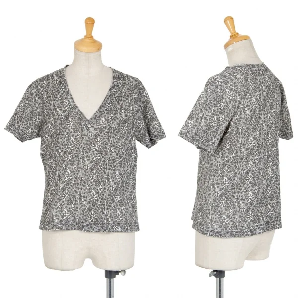 イッセイミヤケISSEY MIYAKE レースプリント切替Tシャツ 白黒2 K-94271_001