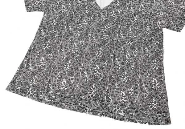 イッセイミヤケISSEY MIYAKE レースプリント切替Tシャツ 白黒2 K-94271_010