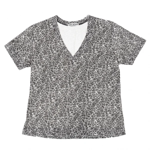 イッセイミヤケISSEY MIYAKE レースプリント切替Tシャツ 白黒2 K-94271_002