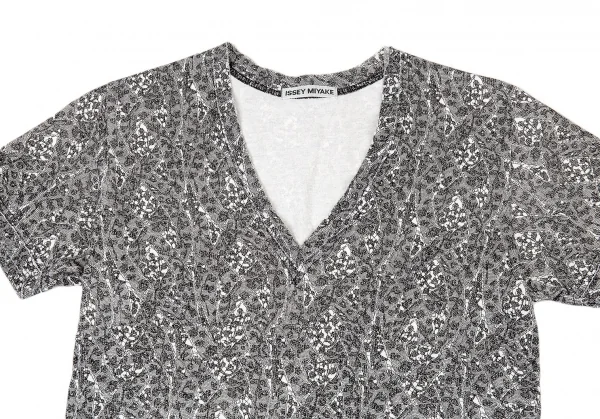イッセイミヤケISSEY MIYAKE レースプリント切替Tシャツ 白黒2 K-94271_003