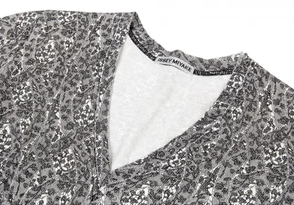 イッセイミヤケISSEY MIYAKE レースプリント切替Tシャツ 白黒2 K-94271_004