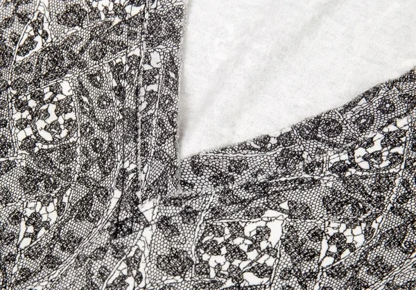 イッセイミヤケISSEY MIYAKE レースプリント切替Tシャツ 白黒2 K-94271_006