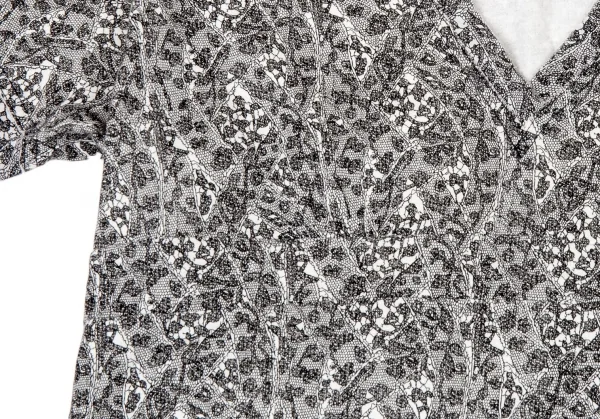 イッセイミヤケISSEY MIYAKE レースプリント切替Tシャツ 白黒2 K-94271_009