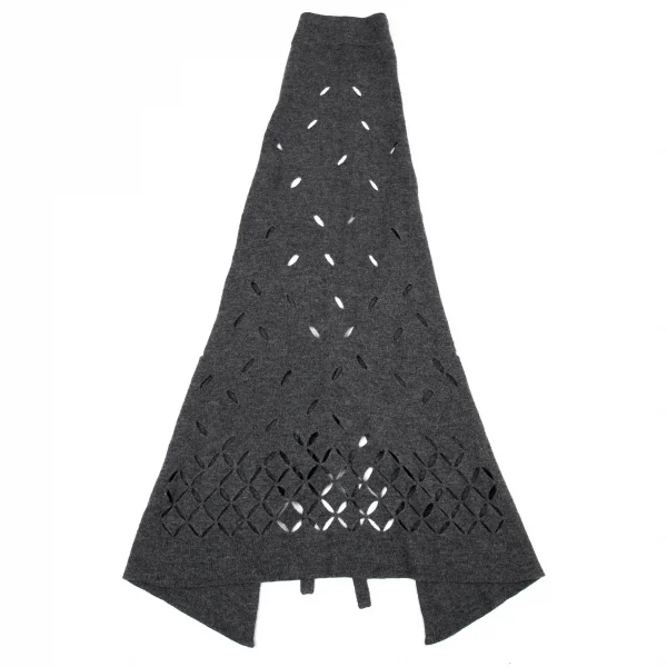 イッセイミヤケ ハートISSEY MIYAKE HaaT ウールカットデザインホルターネックエプロンニットワンピース グレー2 K-94283_002