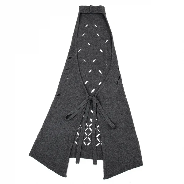 イッセイミヤケ ハートISSEY MIYAKE HaaT ウールカットデザインホルターネックエプロンニットワンピース グレー2 K-94283_007