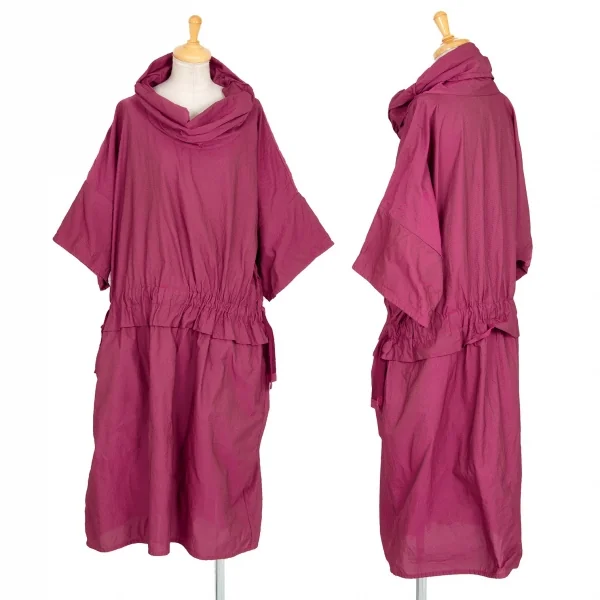 イッセイミヤケISSEY MIYAKE ポリウエスト絞りハイネック半袖ワンピース ピンク2 K-94322_001