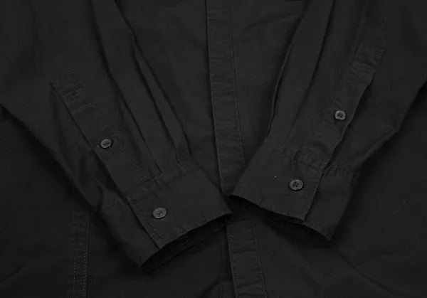 ヨウジヤマモト プールオムYohji Yamamoto POUR HOMME コットンパッカリング切替ネックリボン環縫いシャツ 黒3 K-94416_010